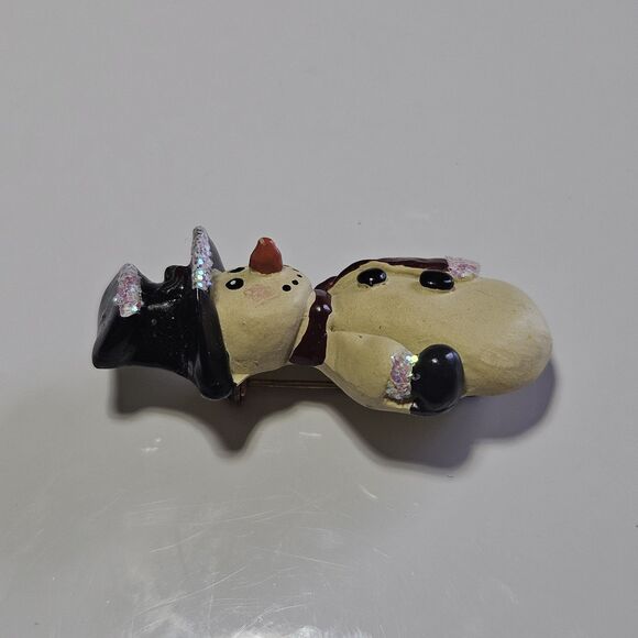 **Sale** Vintage Resin Glittery Snowman Brooch Black Hat Burgundy Scarf - Picture 6 of 9
